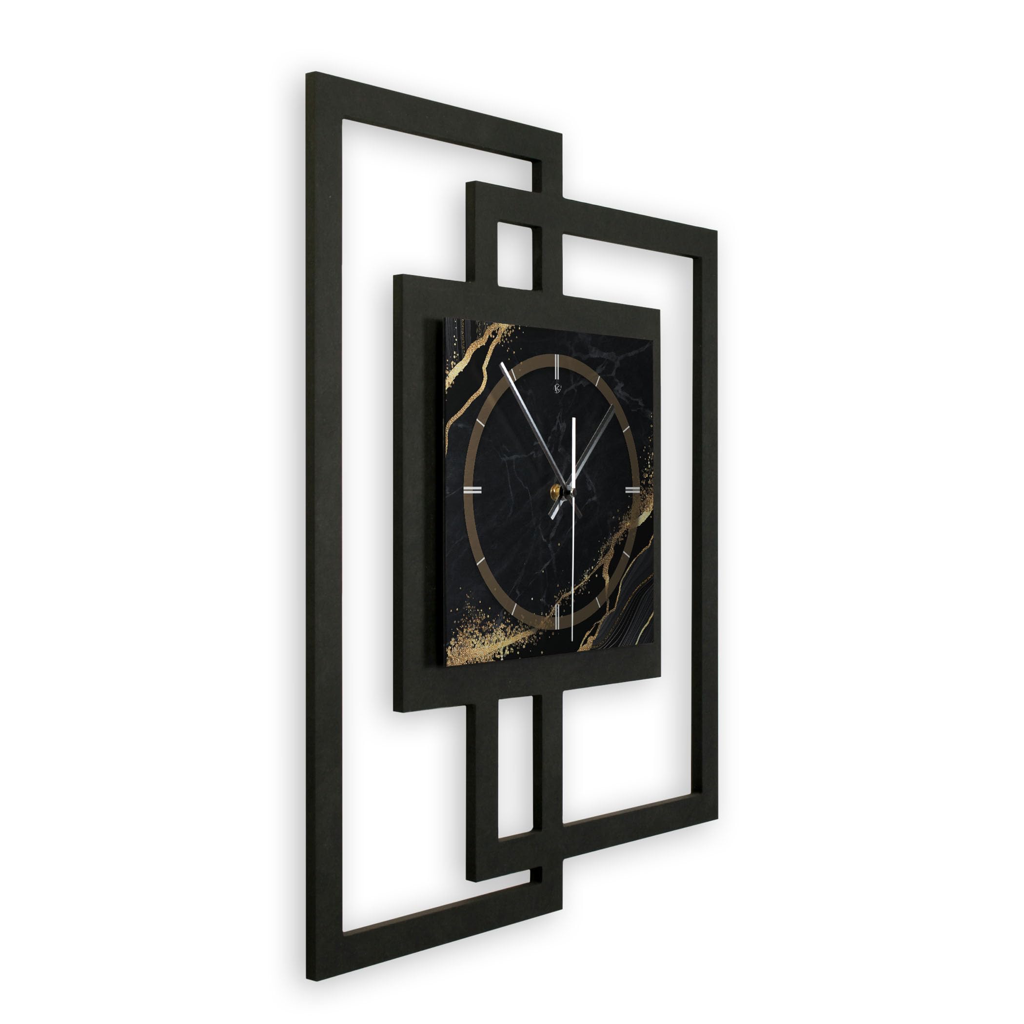 Kreative Feder Designer-Wanduhr in modernem Metallic-Look ohne Tickgeräusche (Black & Gold Waves, leises Funkuhrwerk)