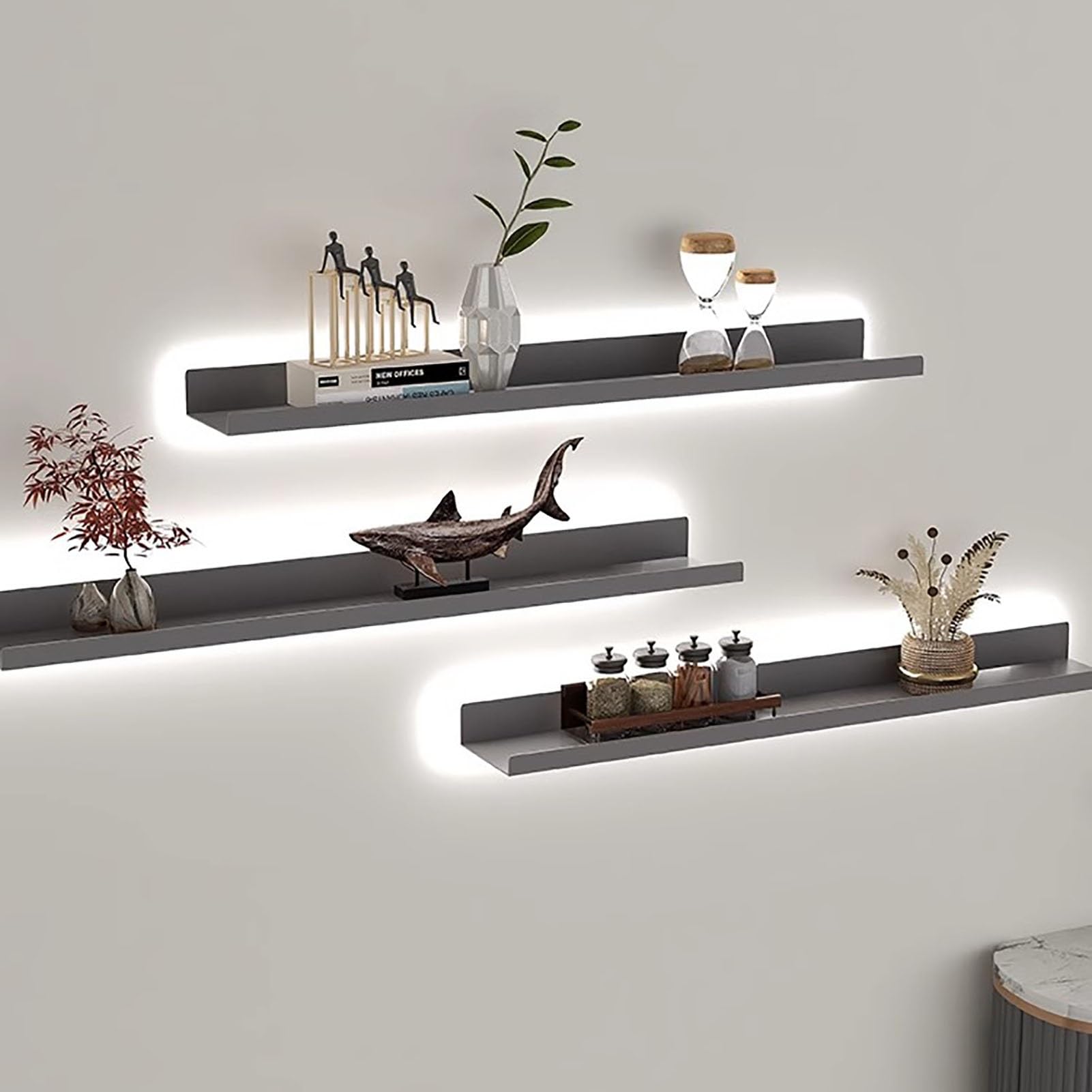 Wandplanken zwevende planken, displayplank met ingebouwd verlicht LED-licht, 1 stks metalen