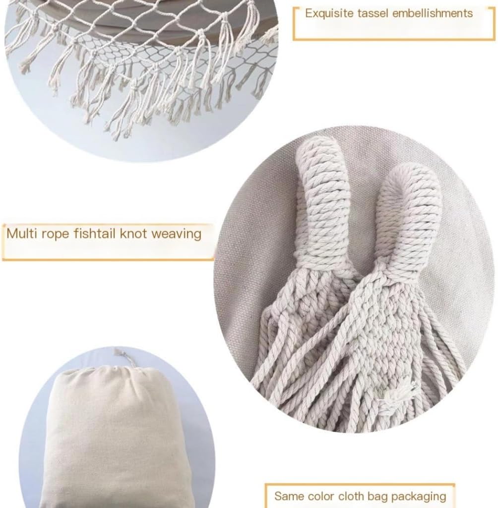 Anti-flip Hammock, Cotton Tassel Hanging Chair, Breathable Mesh Hammock, Outdoor Camping Hammock, Balcony Leisure Hammock (White)
