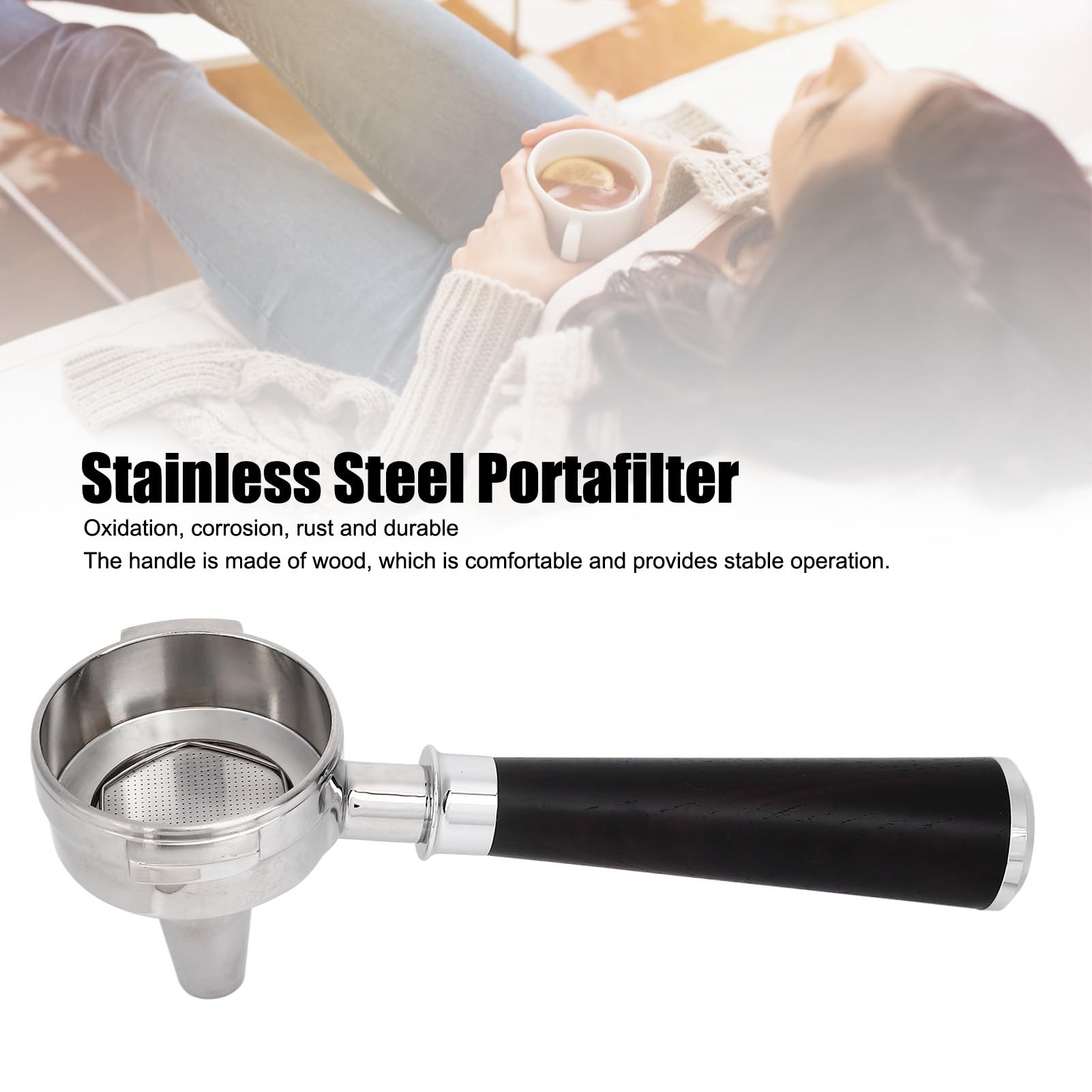 Portafiltro Caffè 58 Mm A 3 Orecchie In Acciaio Inox - Manico In Legno, Senza Fondo, Con Cestello Filtrante - Compatibile Macchine Barsetto