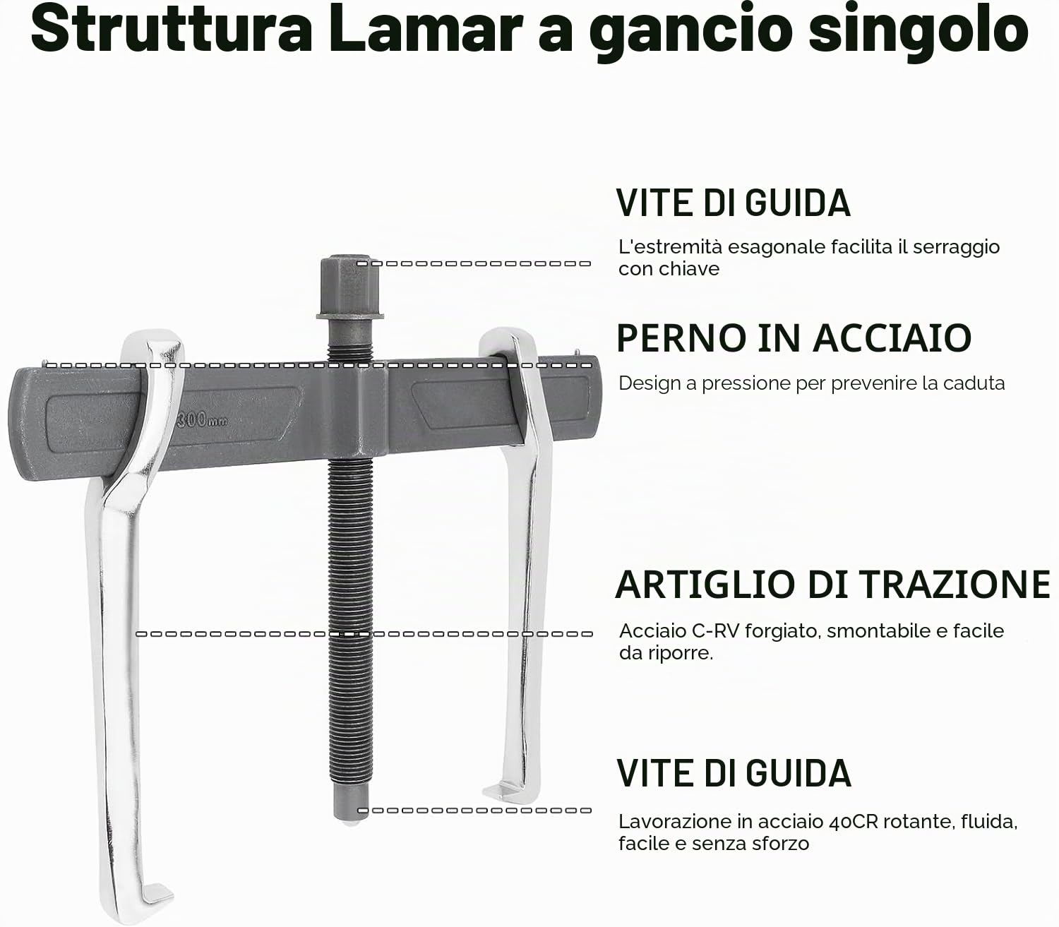 ChgImposs Estrattore a 2 Ganasce da 30,5 cm, Regolabile in CR-V, Strumento di rimozione per Estrazione Interna Esterna, Dispositivo di Sollevamento Separato