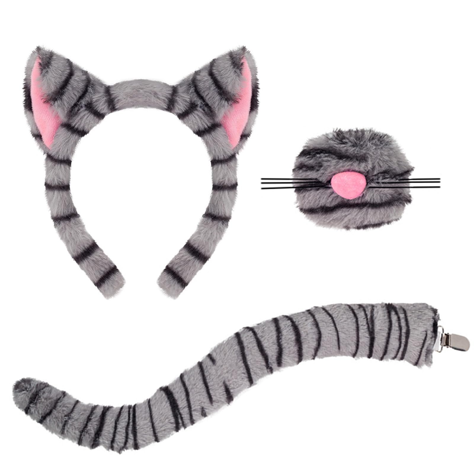 3 Pcs Tabby Cat Costume Accessories for Adult Tabby Cat Costume Accessories with Headband Nose Tail, Animals Costume Cosplay for World Book Day Carnival Fancy Dress Cosplay Halloween Dress Up