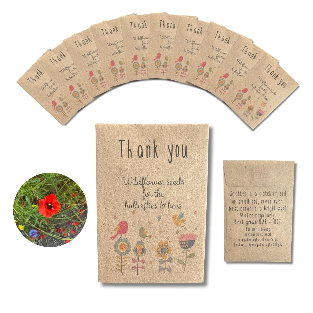 Thank You Wildflower Seed Packets (30 Pack) – Eco Friendly Plastic Free – UK Sourced Wildflower Mix for Weddings, Teachers, Friends & Corporate Events Gift