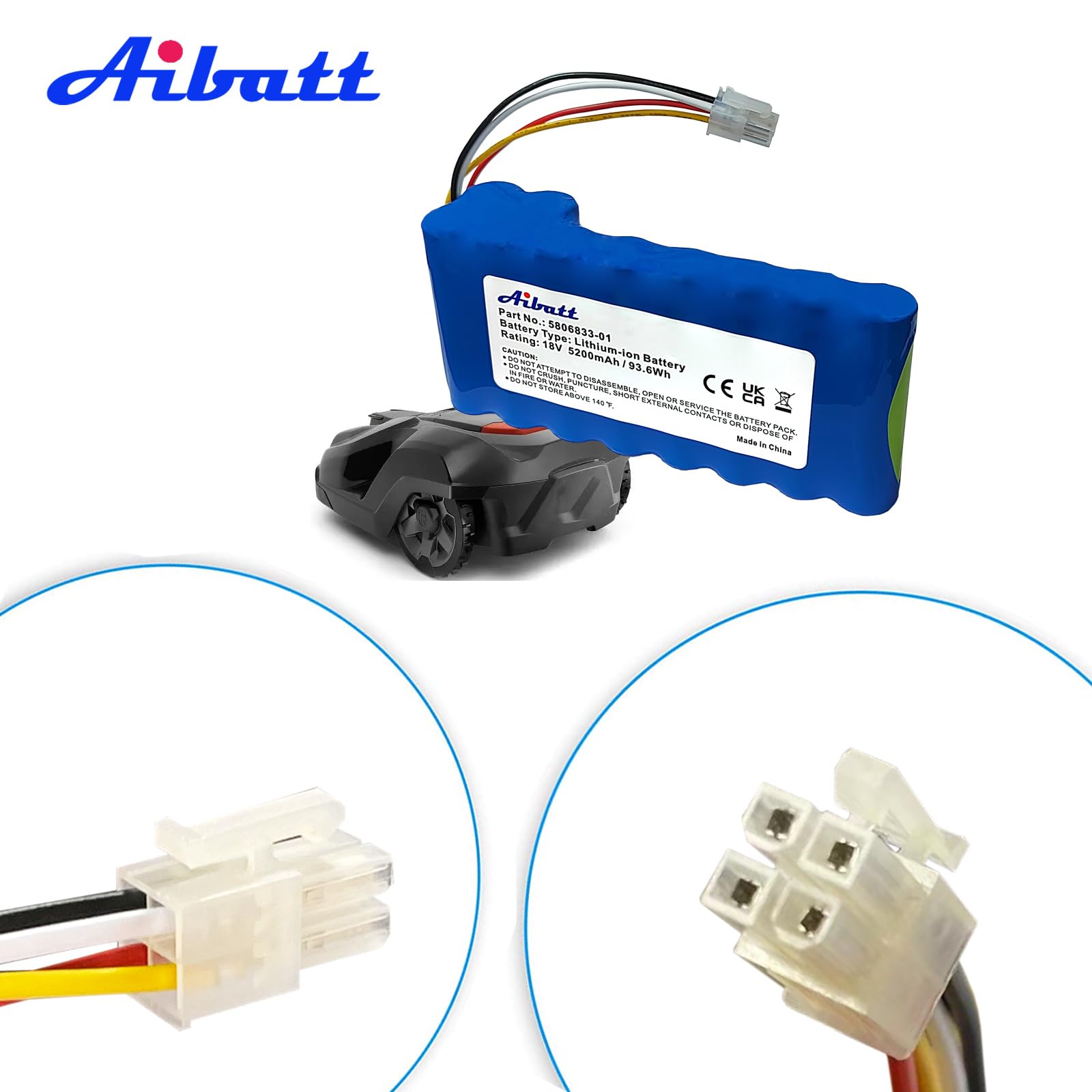 Batterie de Remplacement pour Robots de Tonte Husqvarna Automower 320,330X, 420,430,430X,450X,520,550,remplace Les Batteries 580 68 33-01,580 68 33-02 Lithium ION (Li-ION,5200mAh,18 V)