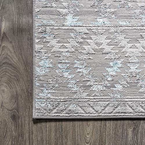 Image of JONATHAN Y Faded Trellis Gray /Turquoise Runner Rug 2X8 ft, Ancient for Living Room, Bedroom, Kitchen, Office, Easy-Cleaning, High Traffic, Pet-Friendly, Non-Shedding SOR206A-28