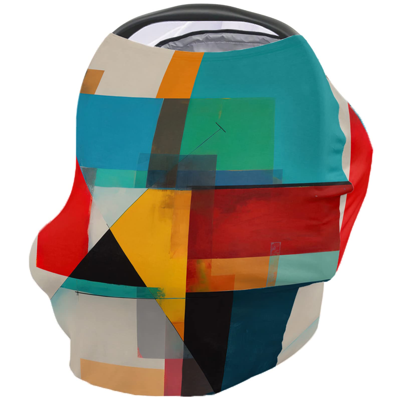 Nursing Cover for Breastfeeding Scarf, Colorful Geometric Color Block Baby Car Covers Super Soft Multi Use for Canopy Shopping Cart Cover Blanket Stroller Cover
