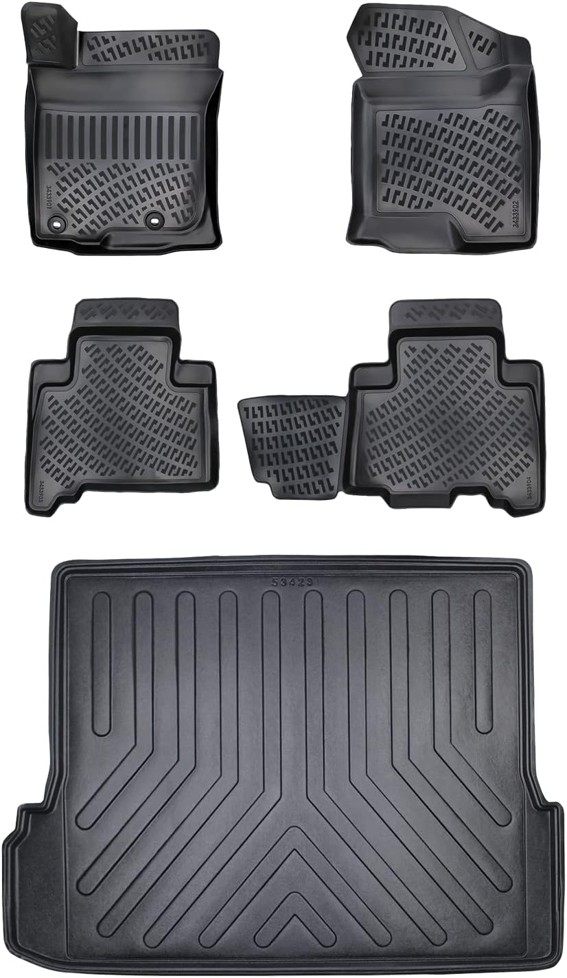 Floor Mats & Cargo Liner fits Toyota Land Cruiser Prado 2009-2023, Custom Fit All-Weather TPE Floor Liners, 3D Laser Measured, Waterproof, Durable, Black (Front, Rear & Cargo Set)