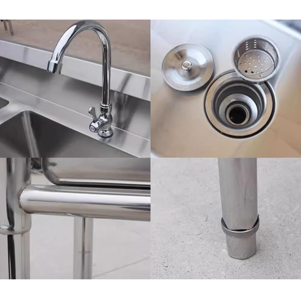Lavello da cucina commerciale in acciaio inox – 1/2/3 vani, EN 1.4301 o 1.4372 acciaio, preparazione degli alimenti e lavastoviglie, personalizzabile, per ristorante, macelleria, ristorazione (lavello