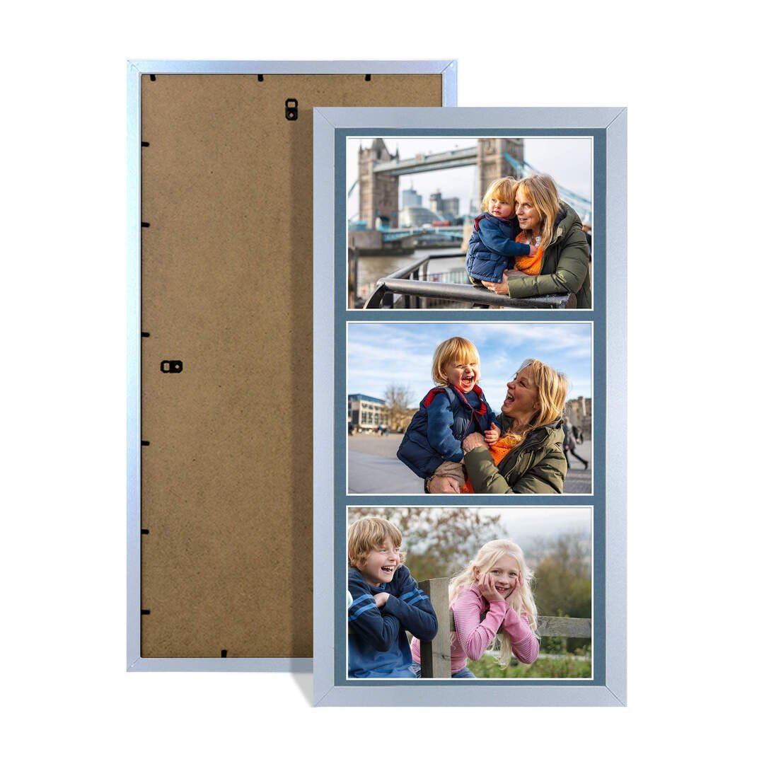 Procut Global 16X8 Silver Photo Frames For Multiple Pictures with Pompadour Mount-Sleek Collage Frame with 3 Apertures (3x) 7X5-Engineered Wood with Shatterproof Perspex