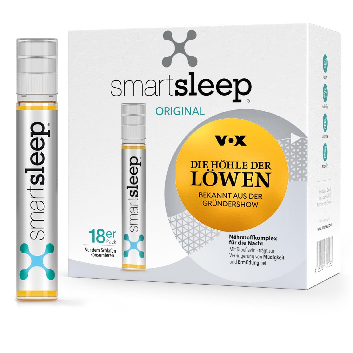 smartsleep® ORIGINAL – Nacht Nahrungsergänzung mit Kreatin, L-Glycin, Magnesium, Zink & Vitamin C – Nährstoff-Komplex – Vegan – Made in Germany – 18 Ampullen