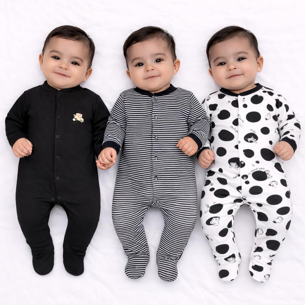 vparents Rompers for New Born Baby Girl & Boy (Pack of 3), 100% Cotton Full Sleeve Romper/Bodysuit/Jumpsuit/Onesies/Sleepsuit for Infants & Toddlers, Comfortable Clothes for Babies-picture-49