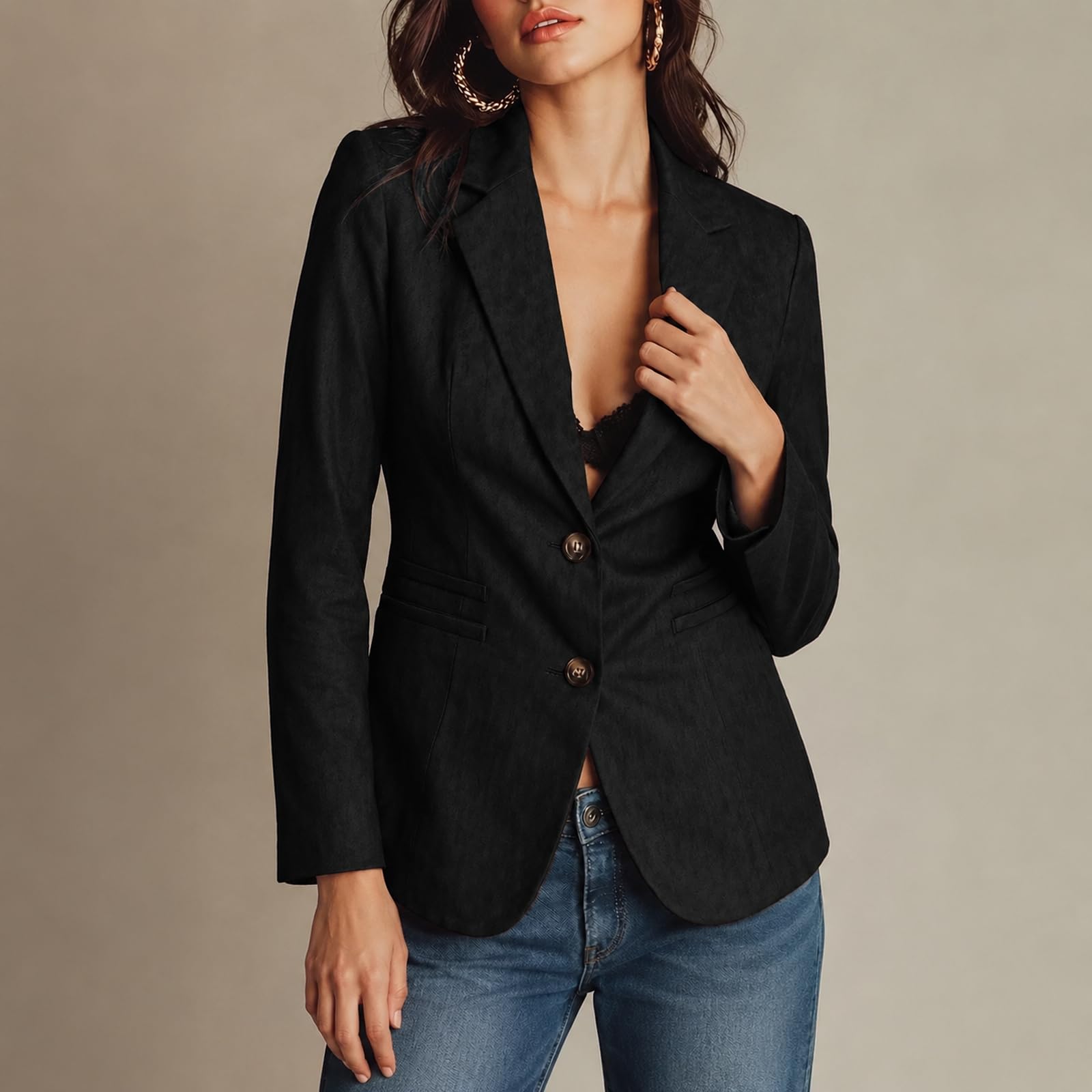 Generisch Wildlederjacke Damen Blazer Anzug Business Jacke Reverskragen