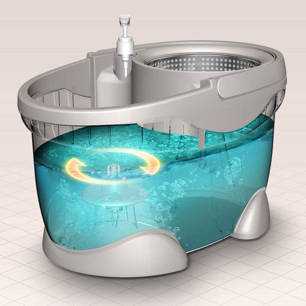 Mocio Rotante 360 ° Sistema Premium in Acciaio Inossidabile e Secchio ~ Mocio autostrizzante con Teste in Microfibra