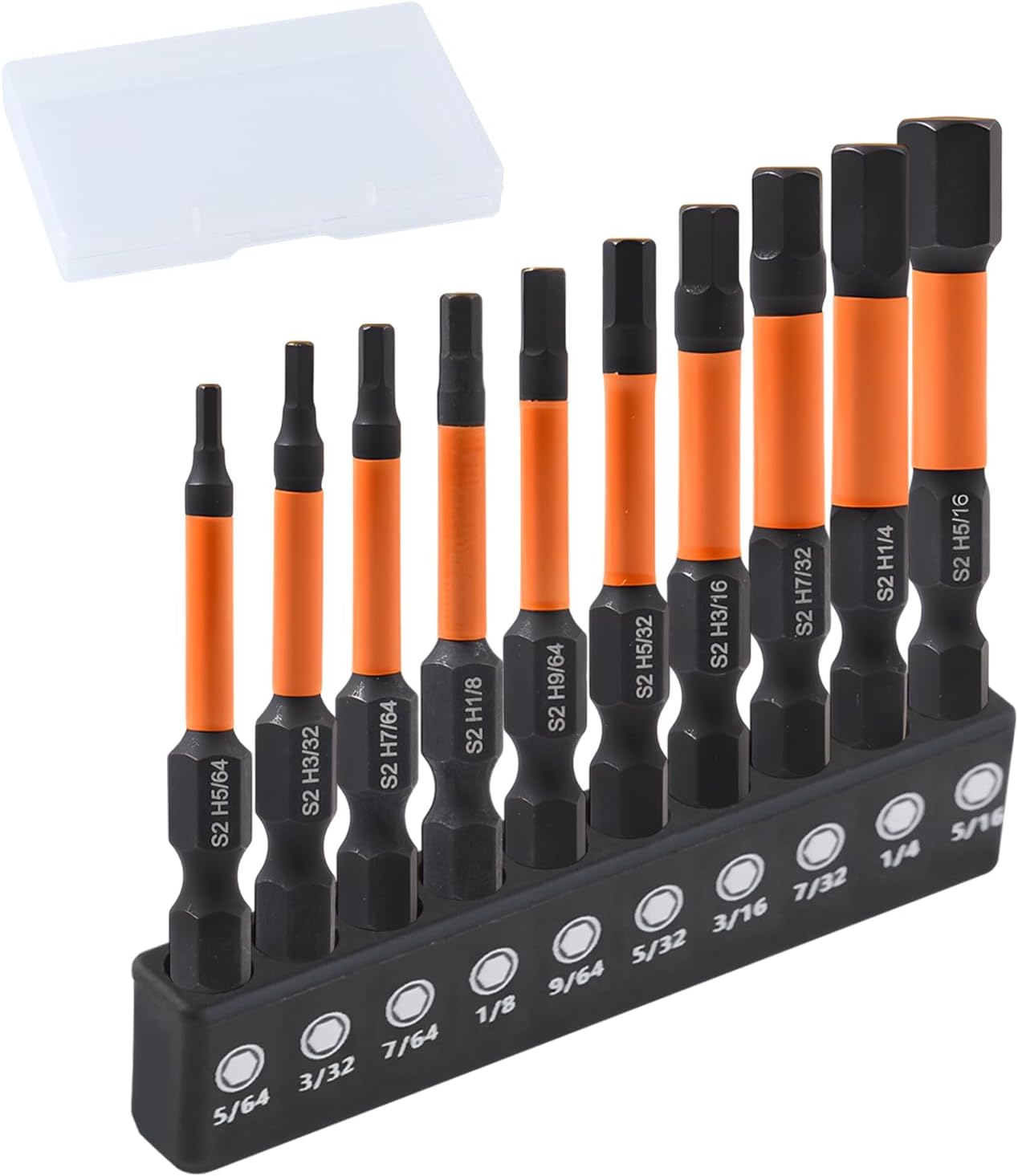 Impact Hex Head Allen Wrench Drill Bit Set, 10 Pcs SAE(5/64" - 5/16")Magnetic Allen Key Drill Bit Sets, 1/4" Hex-Shank S2 Steel 2" Long Hexagon Bits Set for DIY Furniture Assembly Car Repairs