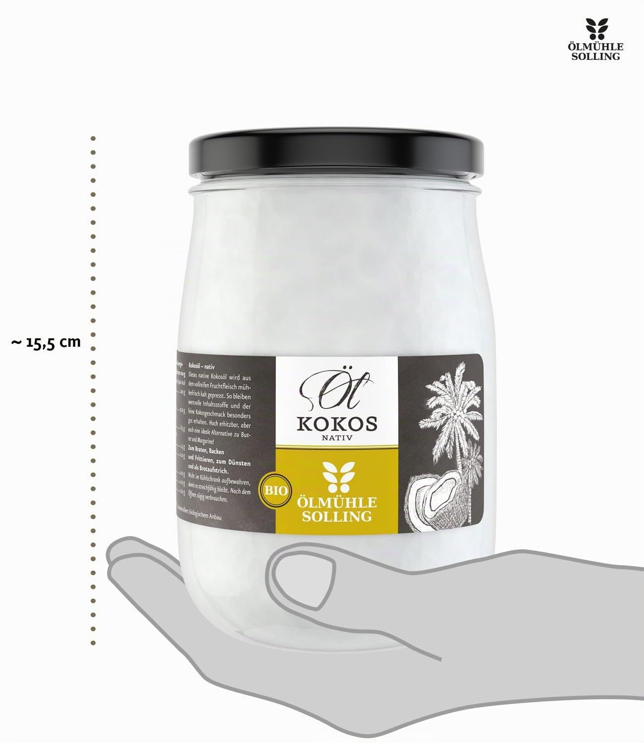 ÖLMÜHLE SOLLING - BIO Kokosöl | 100% natives Bio-Kokosnussöl | Ideal geeignet zum Braten, Backen und Frittieren, als Haut-& Haarpflege sowie für Hunde und Katzen
