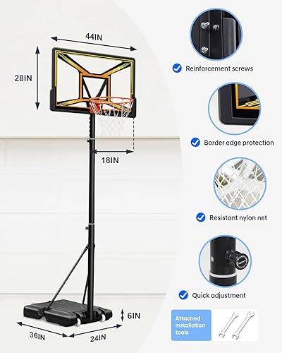 Miniatura 6 de HEROPRO Basketball Hoop Outdoor with 44 Inch Shatterproof Backboard and Portable Wheels, 4.4-10FT Height Adjustable Basketball Goal System for