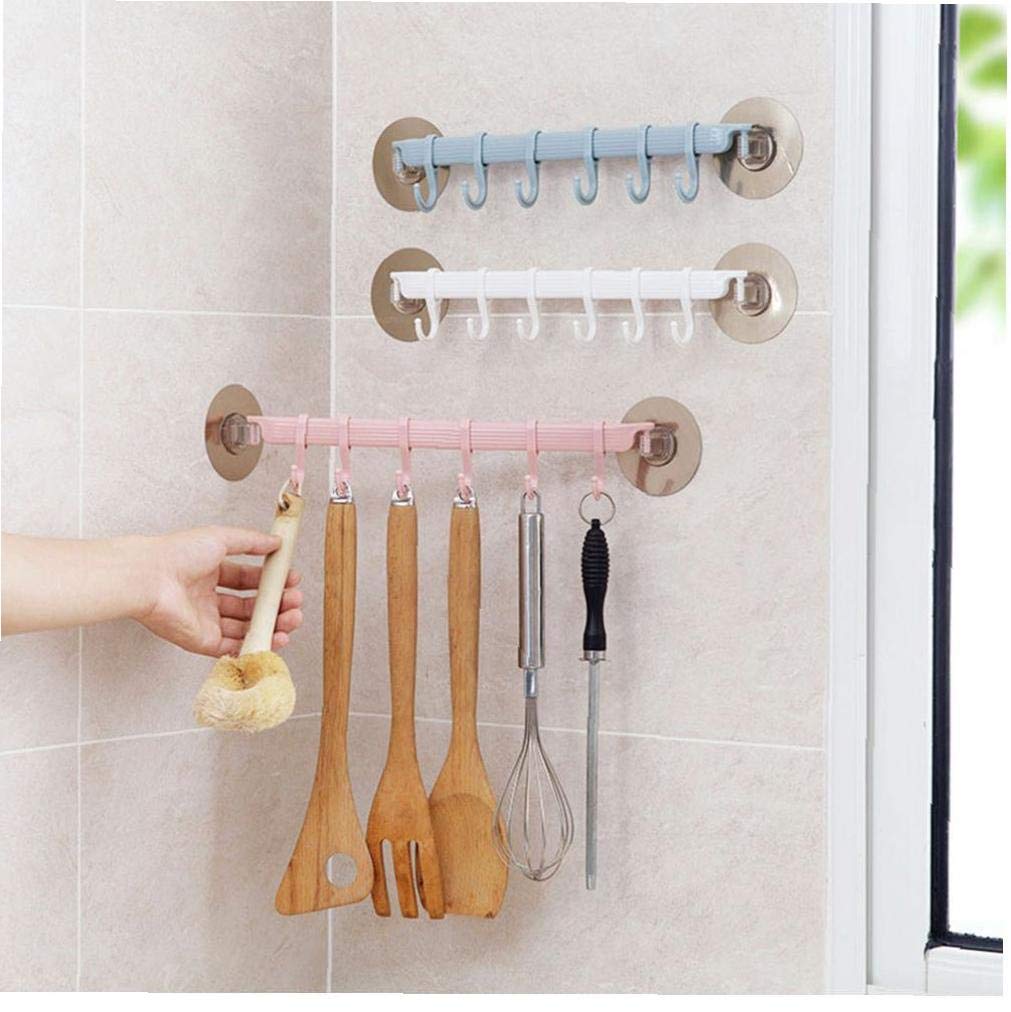 Pinicecore Blue Kitchen Utensil Rack With 6 Hooks Wall Mounted Rail Wrought Hanging Utensil Holder Rack With Removable S Hooks Cupboard Storage Bathroom Holder