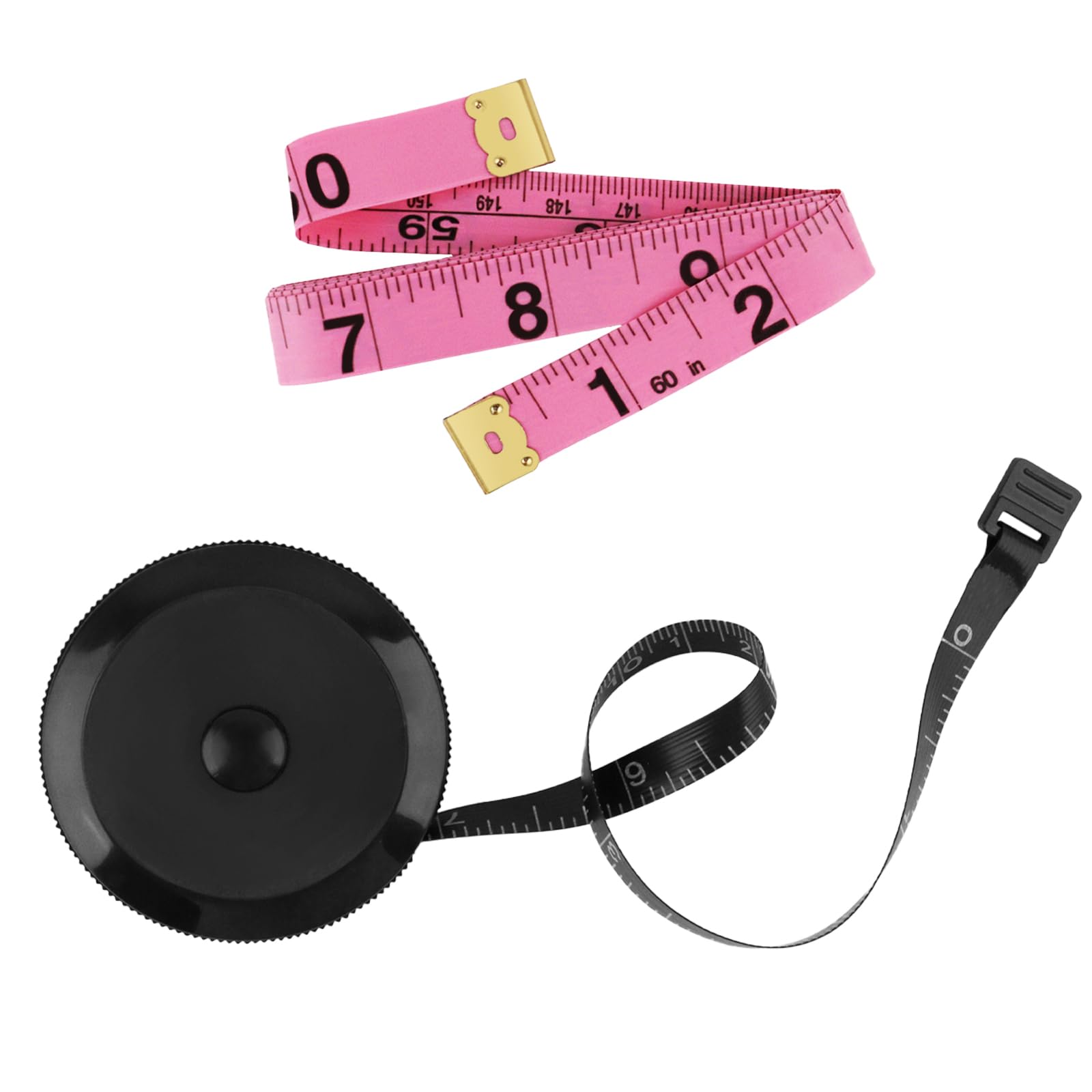 2 Pack Soft Tape Measure Retractable Measuring for Body Fabric Sewing Tailor Cloth Knitting Craft Weight Loss Measurements 60-Inch Soft Pink & Retractable Black Dual Sided Tape Measure Body Measuring