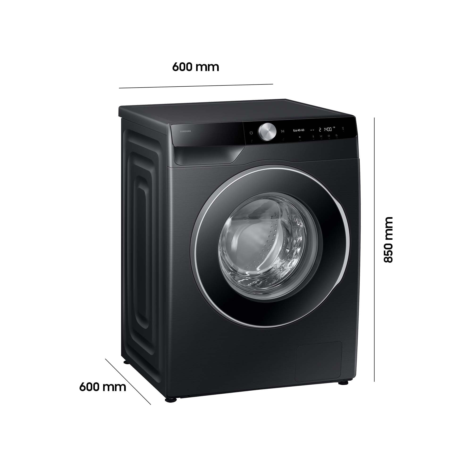 Samsung WW90DG6U25LBU2 Waschmaschine, 9 kg, 1.400 U/min, Extra energiesparend, EEK: A (-10%), AI Ecobubble, SuperSpeed 39 Min, AI Control, SmartThings App und AI Energy Mode, Schwarz
