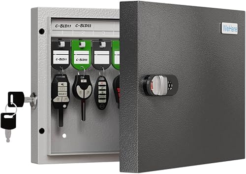 WeHere Caja de cerradura de llave, armario de llaves de montaje en pared con 16 etiquetas de llave y cerradura de combinación - Mini ERP - Ideal