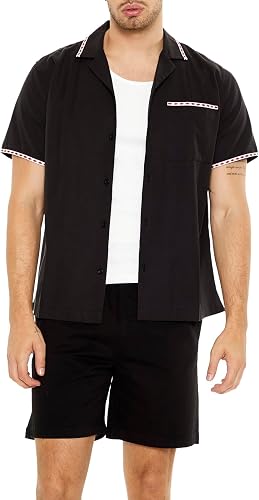 Forever 21 Geo-Trim Short-Sleeve Shirt Black Large