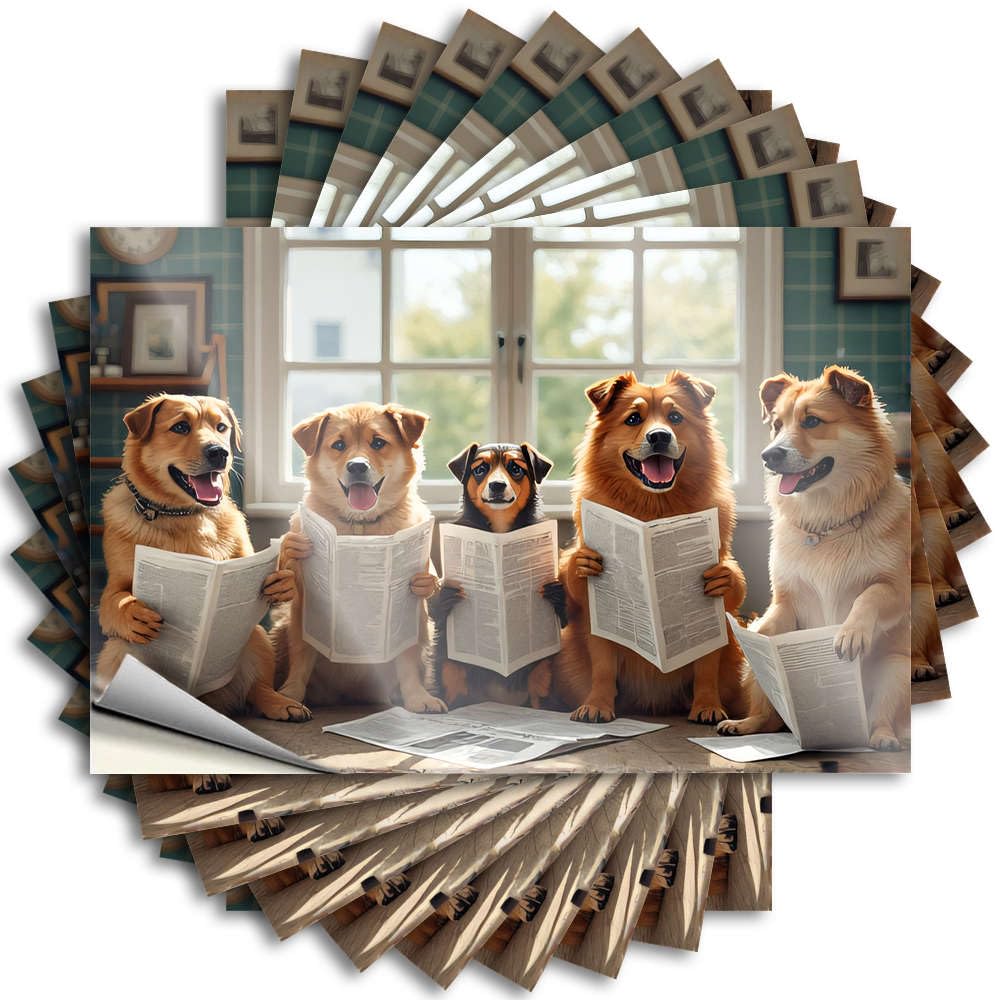 Fzfn Colour Patio Decor Quote Bottle | Five Dogs Reading Newspapers Indoors Encouragement Interesting Sticker Pack(8X12cm)