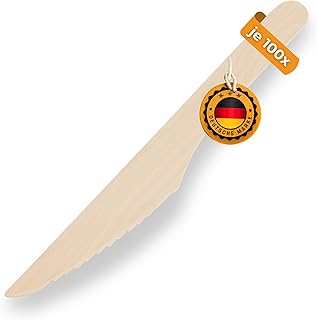 100 Stück Messer - Holzbesteck Set – 100% biologisch abbaubar, plastikfrei & wiederverwendbar – umweltfreundliches Einwegbesteck für Party, Picknick, Catering & Events