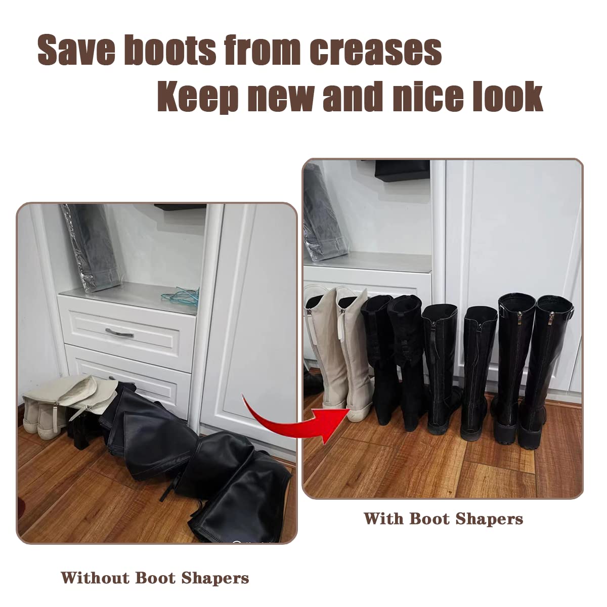 4 pares de insertos de forma de bota reutilizables, inserciones en posición vertical para botas para mantener la forma y evitar curvas y pliegues