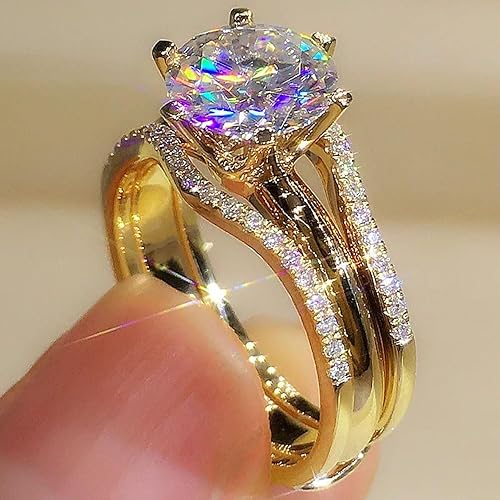 White Gold Plated Round Cubic Zirconia Inlaid Sparkling Elegant Engagement Rings Wedding Bridal Band Promise Rings Evening Parties Anniversary Valentine's Day Gifts Eternity Bands for Women