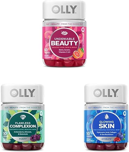 OLLY Undeniable Beauty Gummy, 60 unidades y gomitas de tez impecable, soporte para la piel transparente y saludable, 50 unidades (paquete de 1) y