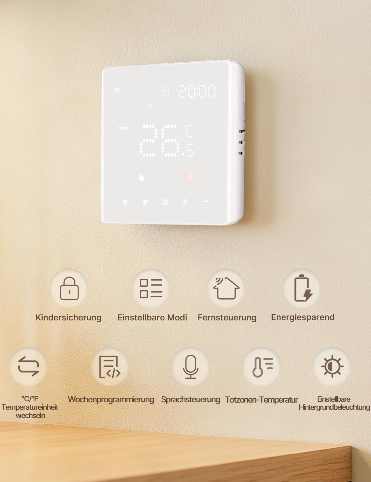 MOES Smart Thermostat Fussbodenheizung Elektrisch, Raumthermostat Fußbodenheizung WLAN Programmierbare Kompatibel mit Alexa/Google Home,Smart Life/Tuya App