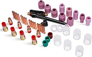 63PCS TIG Welding Torch Accessories Kit TIG Welding Torch Supplies Welding Collet Gasket Back Cap Stubby Gas Lens Glass Cup Alumina Nozzle Accessoory Kit for WP-17/18/26