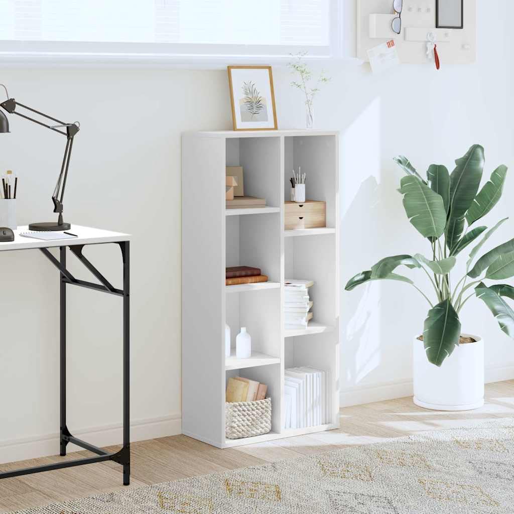 Bücherregal Weiß 50x25x105 cm 7 Fächer Holzwerkstoff | Pflegeleicht mit feuchtem Tuch, als Raumteiler nutzbar, inklusive Wandhalterung