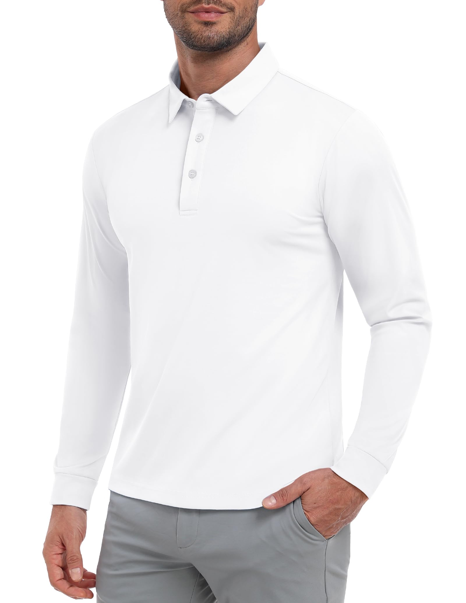 MIER Polo da uomo a maniche lunghe, Dry Fit, per golf, atletica, lavoro, con colletto e protezione solare SPF (UPF 50+)