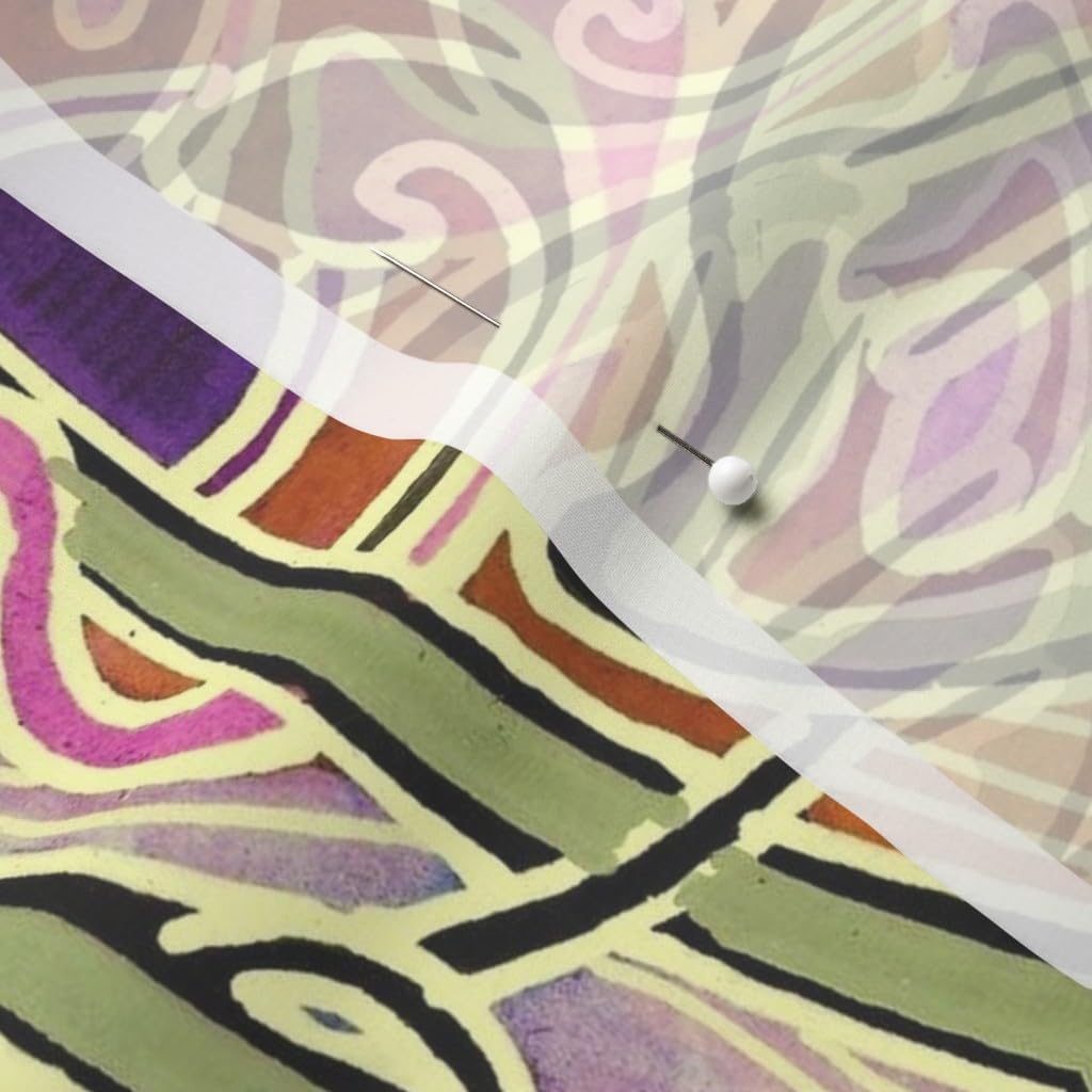 Spoonflower Fabric - Scale Nouveau Paisley Gardens Green Purple Bold Beige Art Ornate Printed on Chiffon Fabric by The Yard - Sewing Fashion Apparel Dresses Home Decor