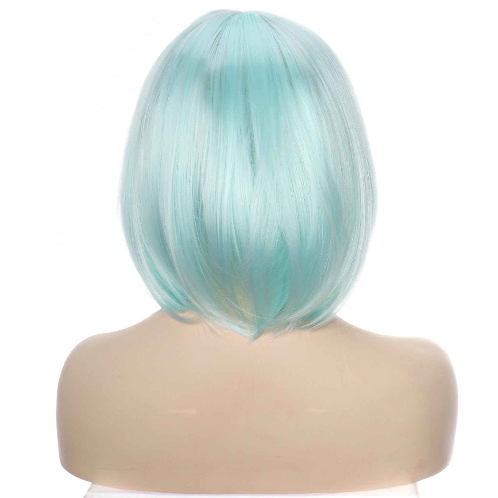 PORSMEER Short Light Green Bob Wigs with Fringe For Unisex Womens Natural Synthetic Hair Colorful Costume Cosplay Wig for Anime Halloween Fancy Dress Party+Wig Cap - Image 4