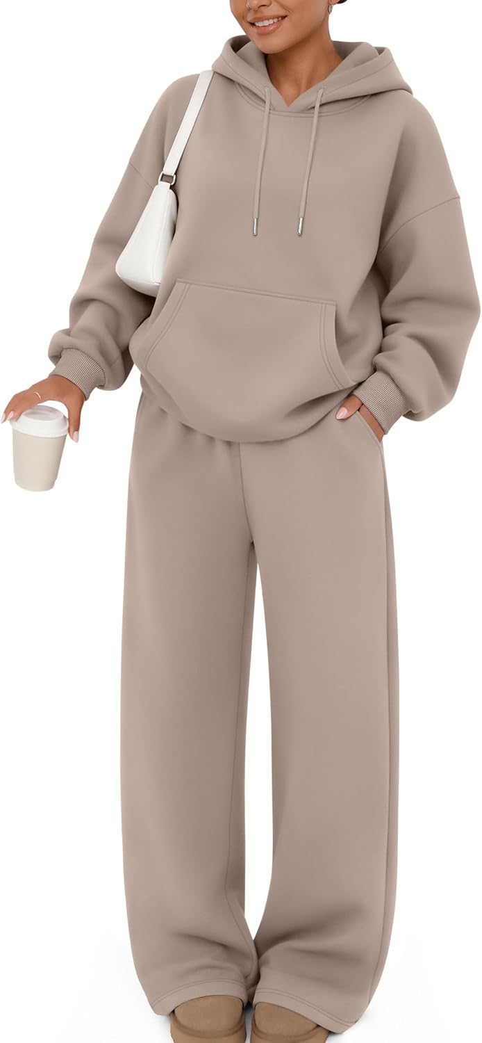 Trendy Queen Womens 2 Piece Lounge Sweat Matching Sets CoffeeGrey M