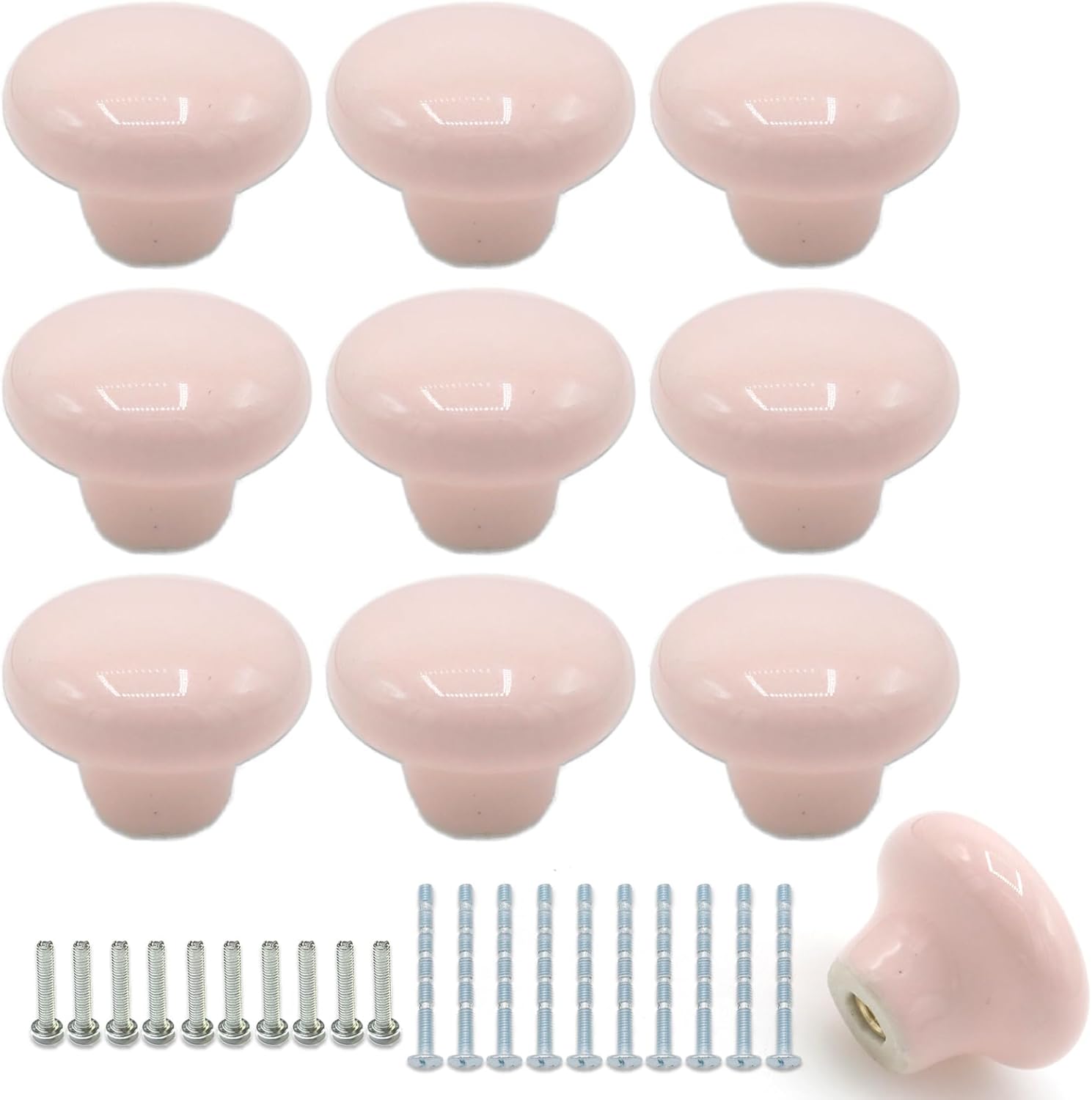 Joyangy 10Pack Ceramic Knobs, 1.26Inch/32mm Pink Round Drawer