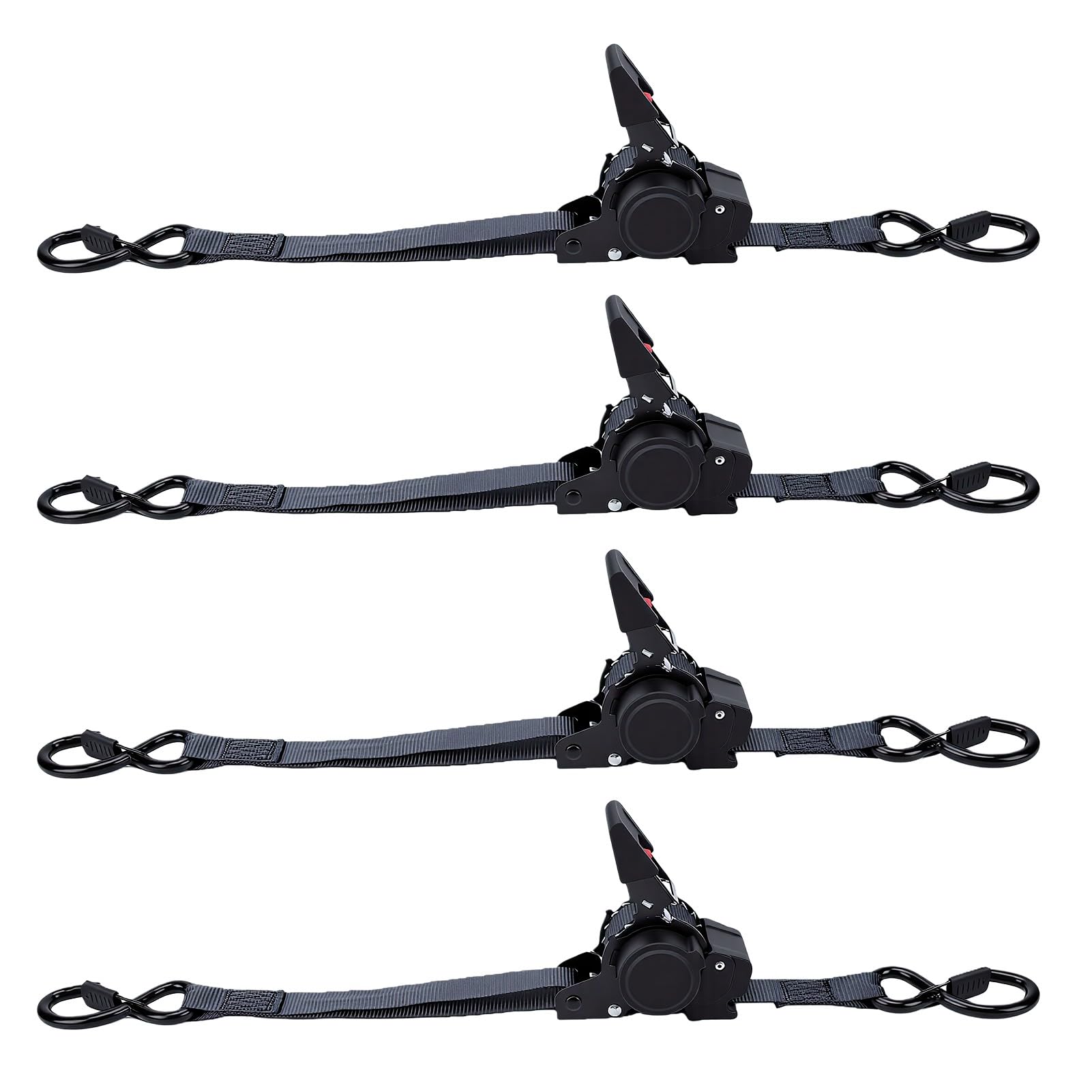 banapoy Cinghie a Cricchetto, 4 Pezzi Cinghie a Cricchetto Retrattili con Cinghia Ad Anello 1 Pollice per Camion, Carico, Rimorchio, Moto, Kayak, Canoa, 1 Pollice X 11,5 Piedi 1800