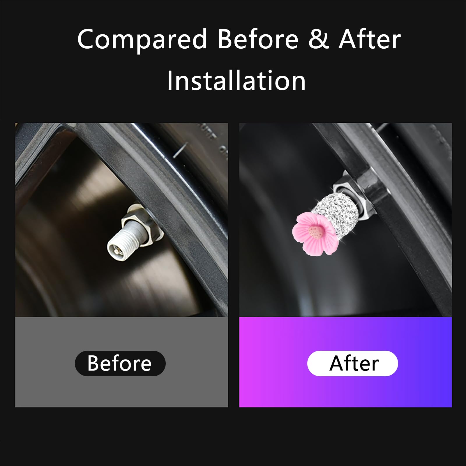 4 Pack Crystal Rhinestone Car Tire Valve Stem Caps Sakura Flower Dustproof Car Wheel Tire Valve Attractive Bling Car Accessories Universal for Cars Trucks and Motorcycles ()