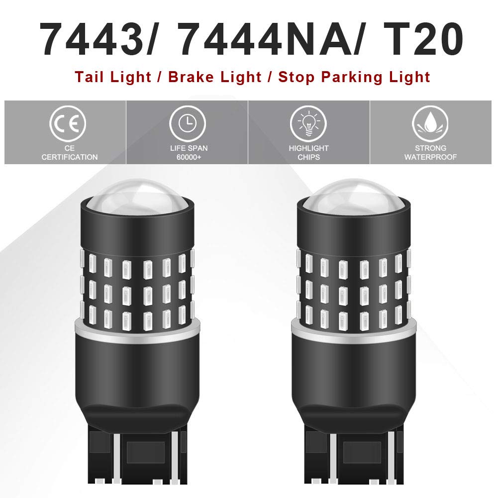 7443 7440 w21/5w 7440NA Bombillas Chipsets 3014SMD 54-EX con proyector de lentes para luces traseras Luces de freno, rojo 12-24 V (paquete de 2)