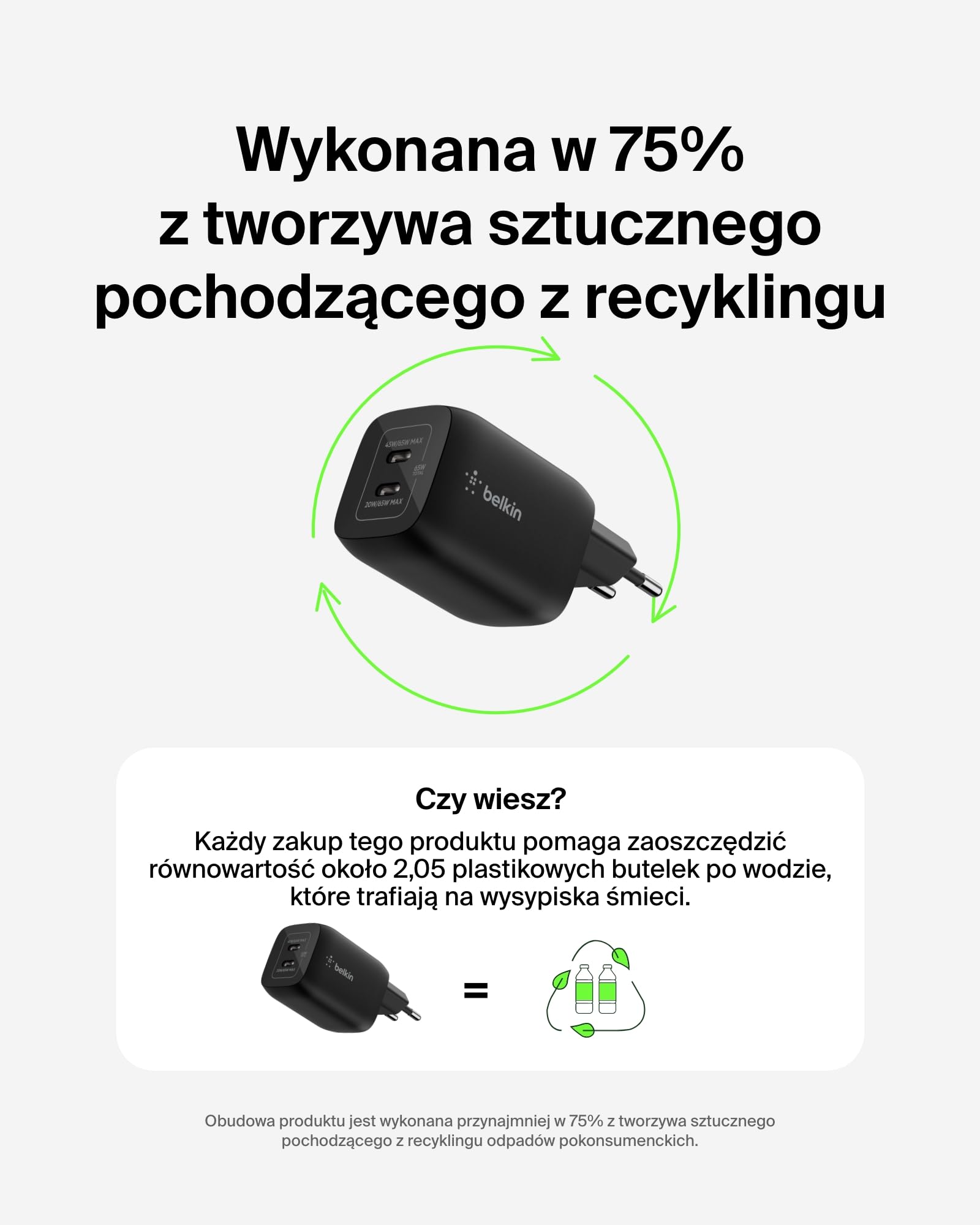 Belkin ładowarka USB-C 65 W z dwoma portami dla graczy, ładowarka USB 3.0 z GaN do szybkiego ładowania Nintendo Switch 2, iPhone 16, iPad, MacBook Air, Chromebook, Samsung Galaxy S25 Ultra – czarna