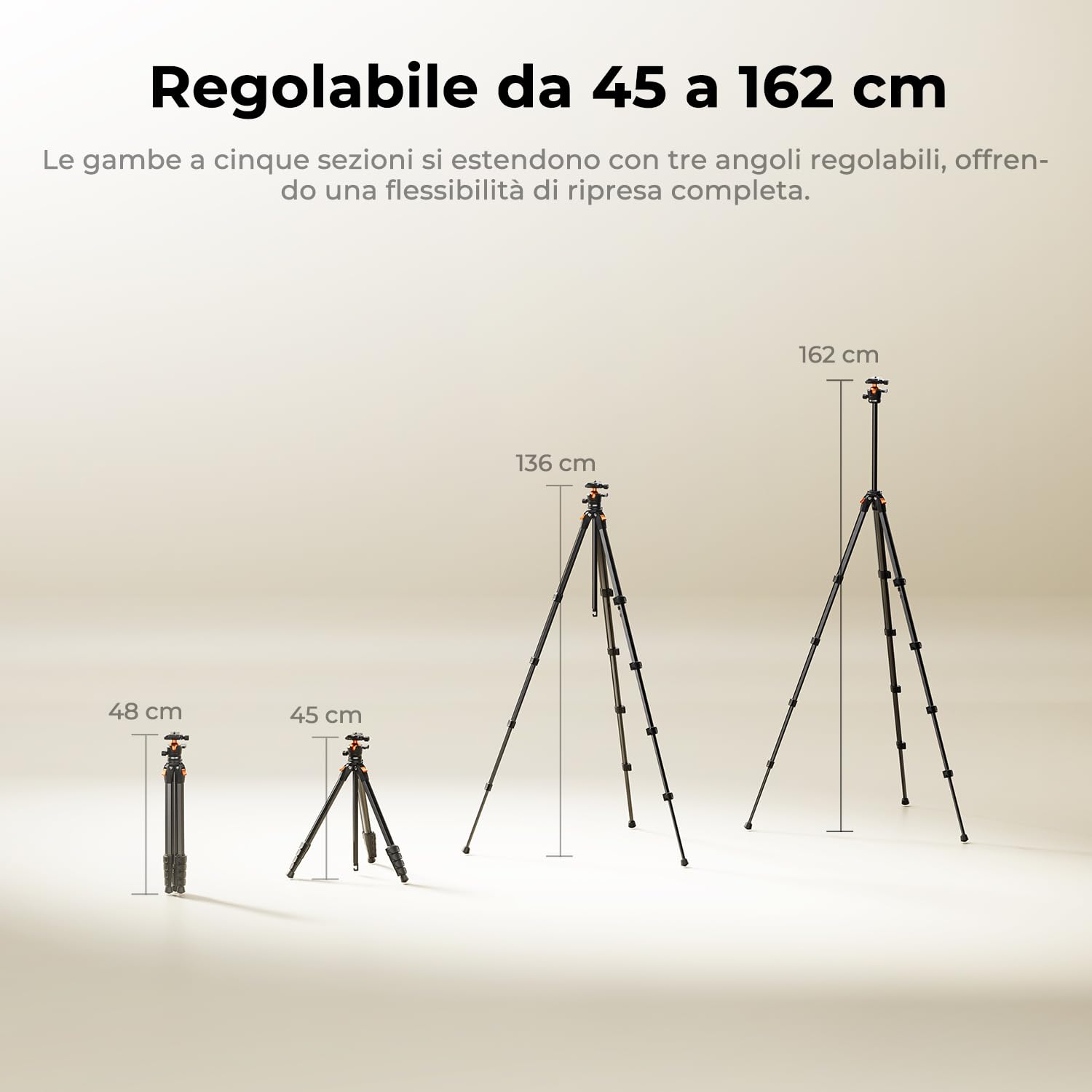 K&F CONCEPT Treppiede Fotocamera e Smartphone 162cm, Cavalletto Fotografico | Treppiedi Per DSLR/Mirrorless/Sony/Canon/Nikon, Portata 10kg, Alluminio con Supporto per Cellulare 2-in-1, A305A1+BH-40