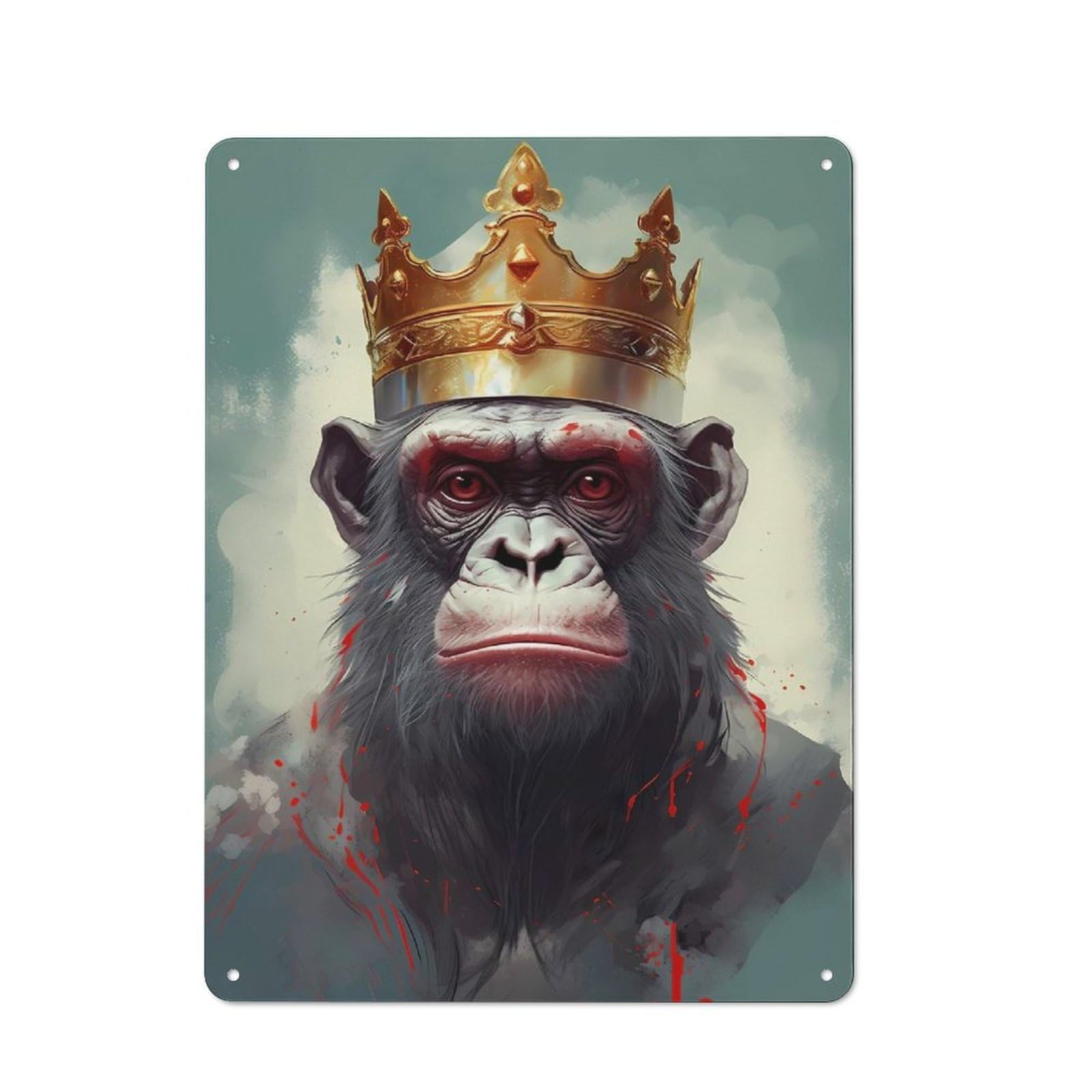 Junmoney Style-16 Tin Wall Plaque 40X30cm With Chimpanzee Esteemed For Hobby Room Or Studio, For Kitchen, Dining Room And Home Bar Wall Decor