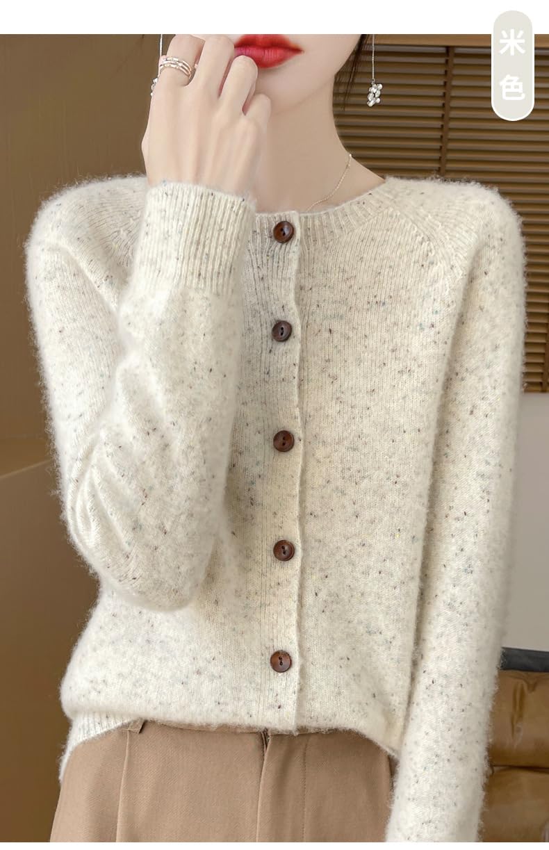 Cárdigan de Lana para Mujer, Cárdigan de Punto con Punto de Hilo, Suéteres, Cárdigan de Cuello Redondo, Jersey con Botones Delanteros Abiertos, Chaqueta de Punto Cálida para Otoño E Invierno, Ropa De