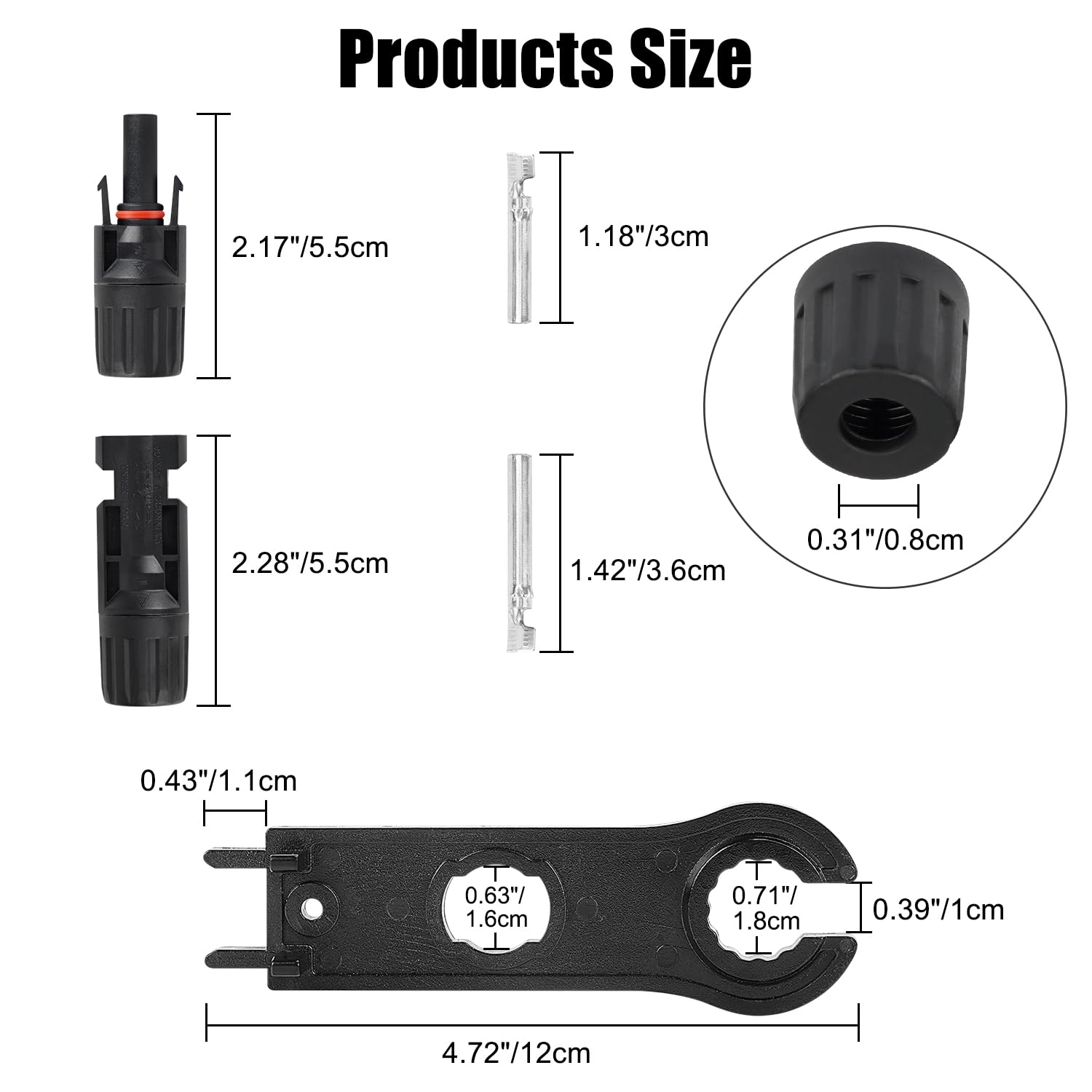 50 paia di connettori MC4, connettori per pannelli solari, IP67, 1000 V, 30 A, impermeabili, maschio/femmina (50 paia di connettori per 2,5/4/6 mm² con 2 chiavi)