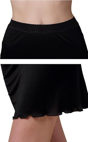 Miniatura 4 de Vestido corto de seda para mujer con ribete de encaje, cintura corta, anti adherencia, sin costuras, para debajo del vestido