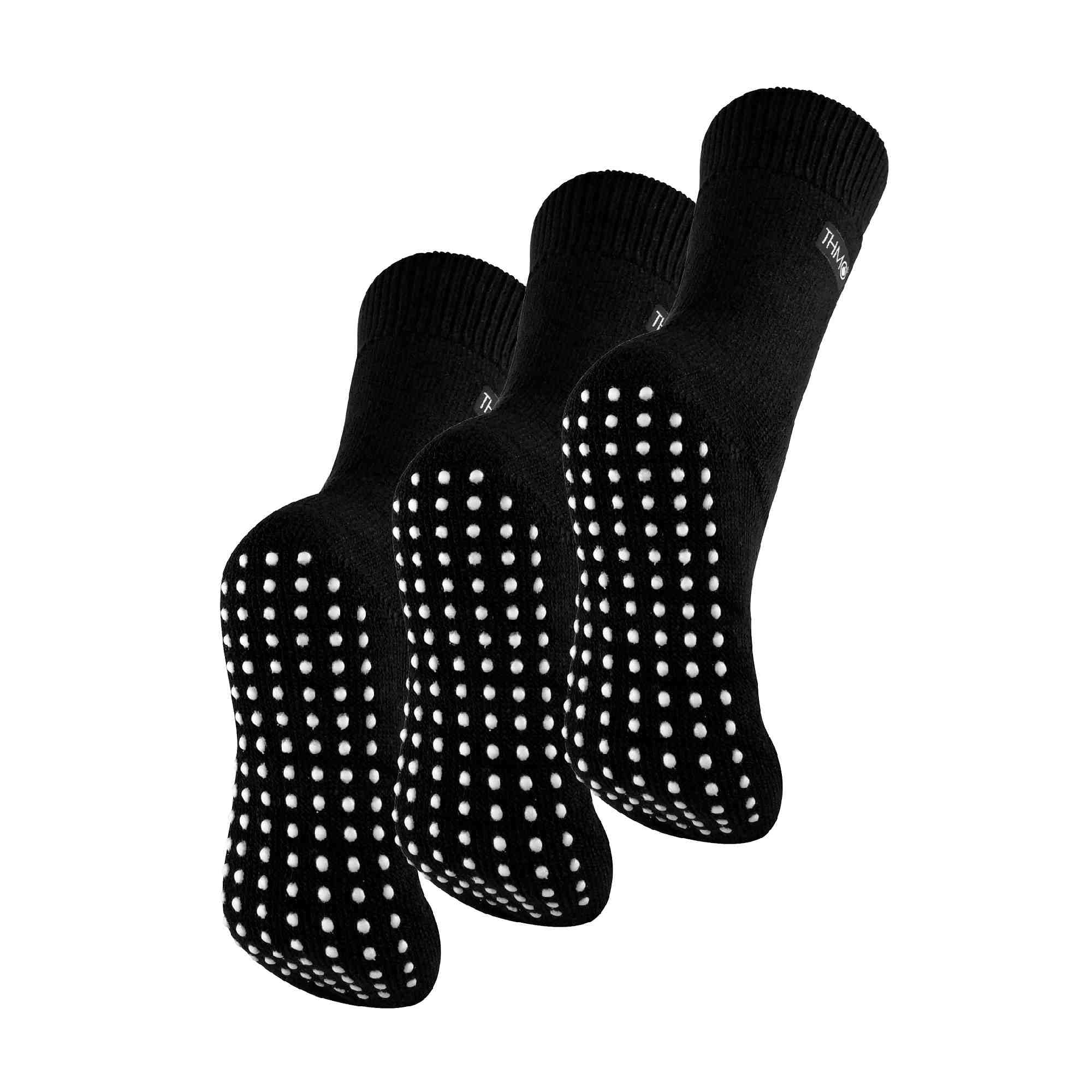 Thmo Women's Black 3 Pair Multipack Fleece Slipper Socks Breathable Crew Indoor Thermal Socks With Grip