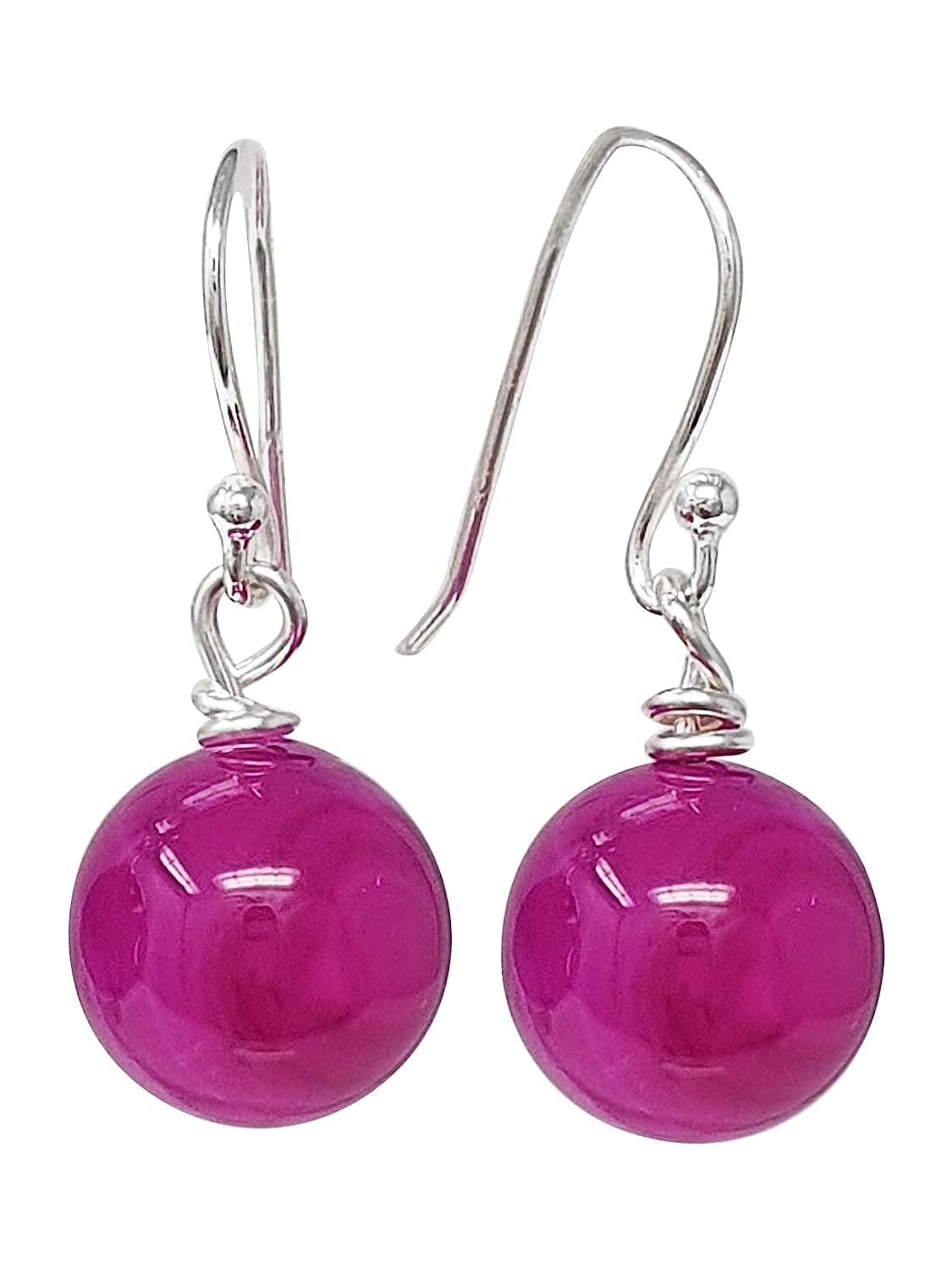 Boucles d'oreilles pendantes en argent pour femmes avec pierres naturelles 12mm | Cadeau pour femmes, filles
