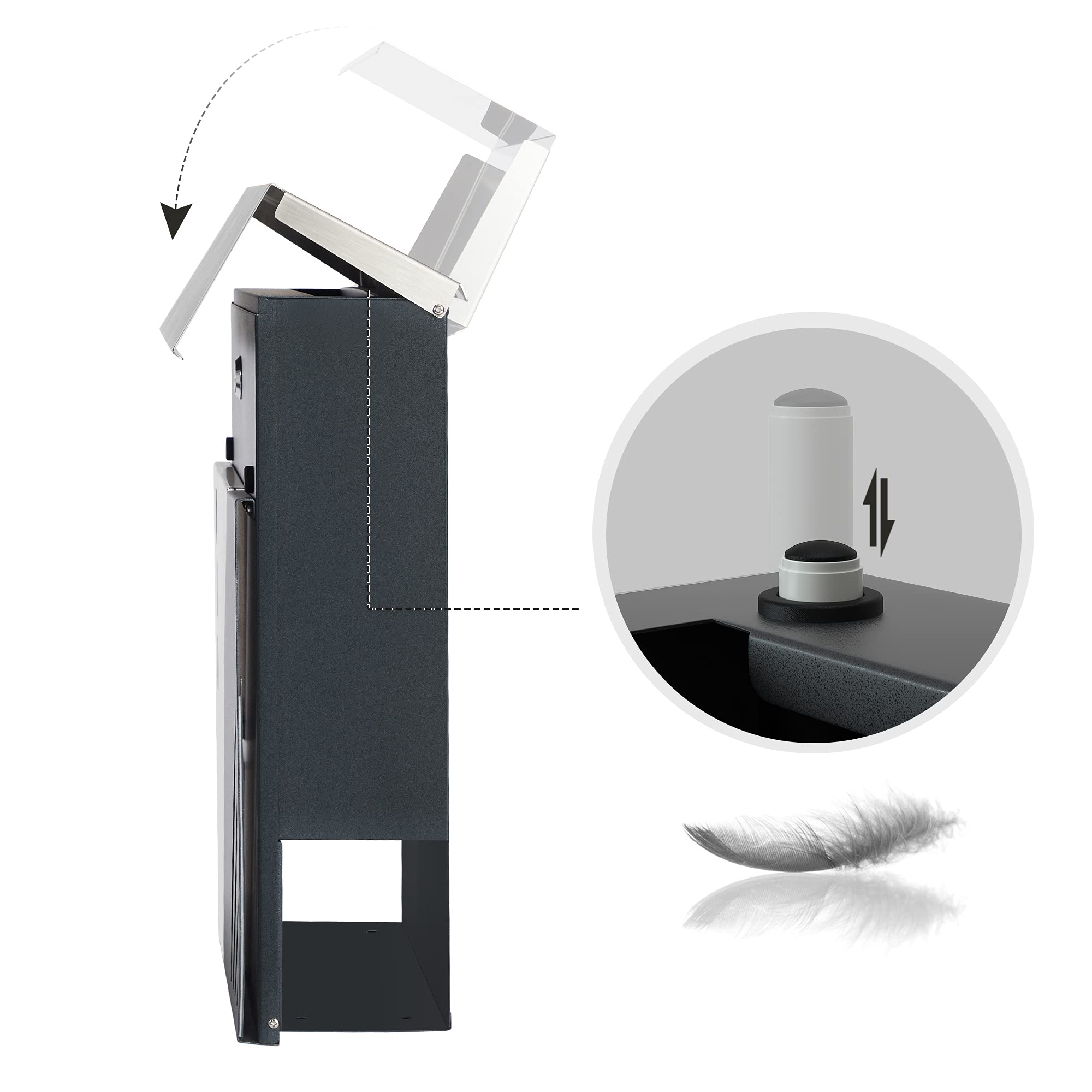 SONGMICS Cassetta delle lettere da parete, con finestre di visualizzazione, in acciaio inox, per cancello, porta d'ingresso, con serratura e chiavi, argento e grigio antracite GMB053G01